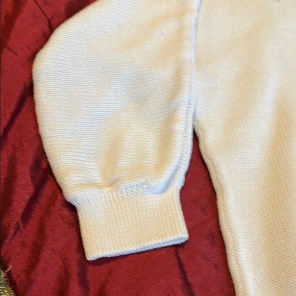 WHBM Elegant WHITE Sweater 3/4 Sleeves Beautiful Knit Design Band Bottom Sz M - Picture 4 of 8